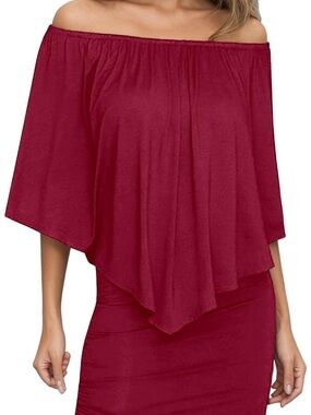 Amazon Off-Shoulder Burgundy Dress